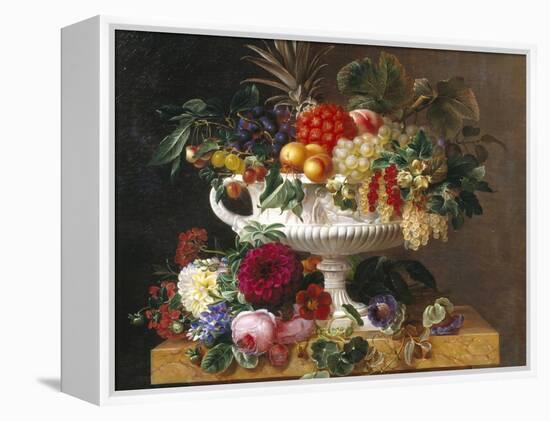 Classical Urn with Gooseberries, Apricots, Nuts and Currants-Johan Laurentz Jensen-Framed Premier Image Canvas