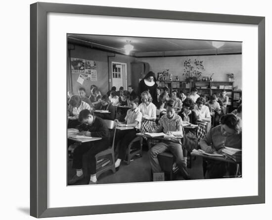 Classroom Scene at School For St. Teresa Church in New Building-Bernard Hoffman-Framed Photographic Print