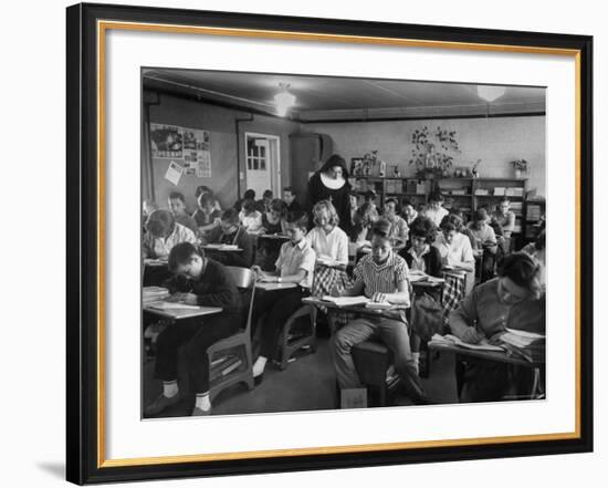 Classroom Scene at School For St. Teresa Church in New Building-Bernard Hoffman-Framed Photographic Print