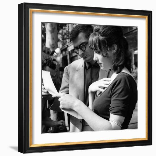 Claude Chabrol and Bernadette Lafont sur le tournage du film Les Godelureaux by ClaudeChabrol, 1961-null-Framed Photo