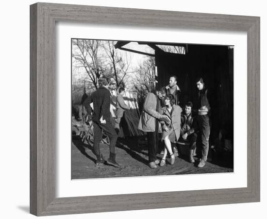 Claude Chabrol, Bernadette Lafont, Gerard Blain and Jean-Claude Brialy, 1957-null-Framed Photo