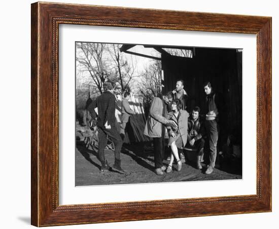 Claude Chabrol, Bernadette Lafont, Gerard Blain and Jean-Claude Brialy, 1957-null-Framed Photo