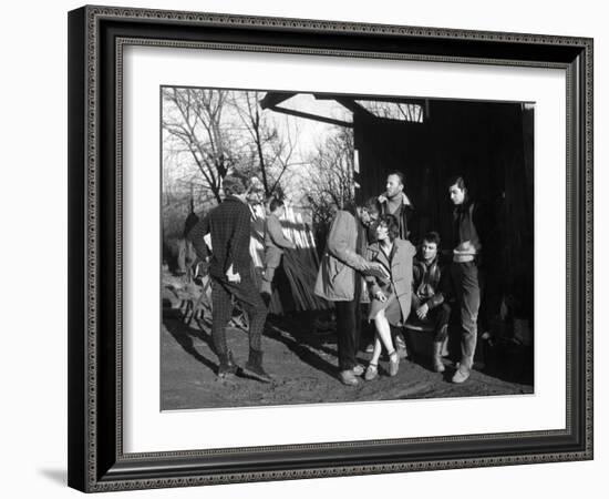 Claude Chabrol, Bernadette Lafont, Gerard Blain and Jean-Claude Brialy, 1957-null-Framed Photo