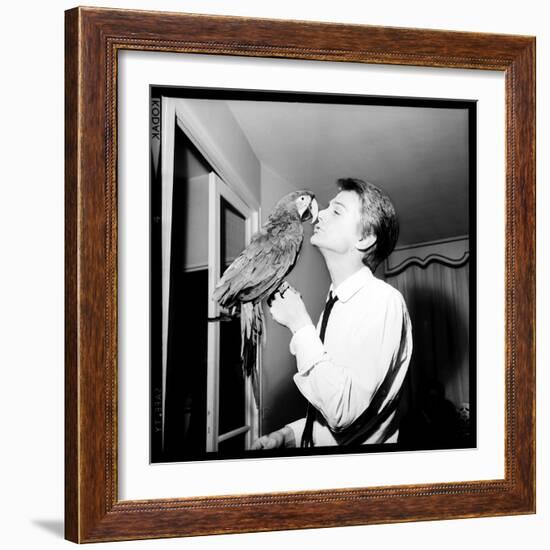 Claude François Kissing His Parrot-Therese Begoin-Framed Photographic Print