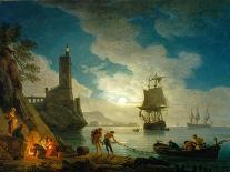 La Nuit : un port de mer au clair de lune-Claude Joseph Vernet-Framed Premier Image Canvas