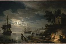 A Harbor in Moonlight, 1787-Claude Joseph Vernet-Framed Giclee Print
