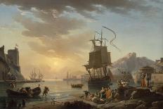 A Harbor in Moonlight, 1787-Claude Joseph Vernet-Framed Premier Image Canvas