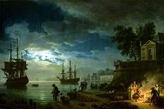 La Nuit : un port de mer au clair de lune-Claude Joseph Vernet-Framed Premier Image Canvas