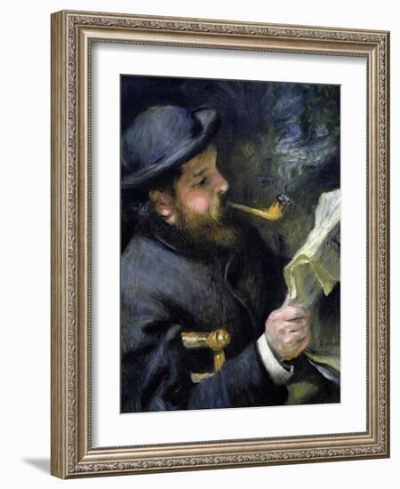 Claude Monet Reading a Newspaper-Pierre-Auguste Renoir-Framed Giclee Print