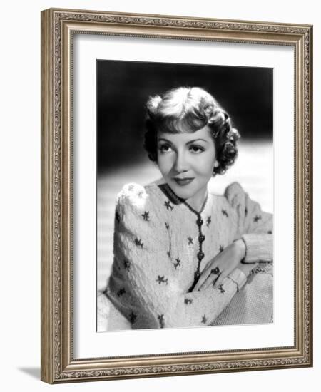 Claudette Colbert, Portrait, 1939, in Embroidered Cardigan-null-Framed Photo