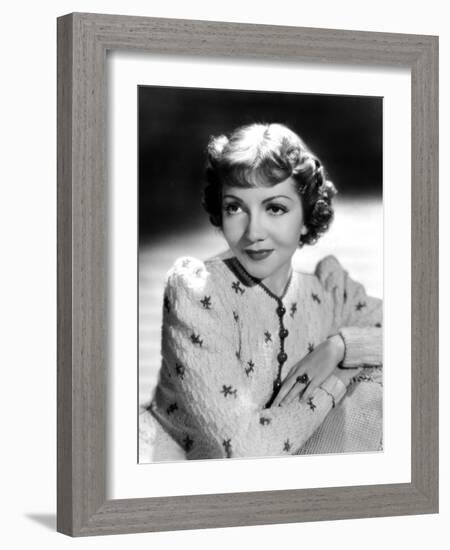 Claudette Colbert, Portrait, 1939, in Embroidered Cardigan-null-Framed Photo