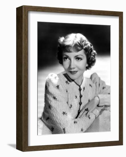 Claudette Colbert, Portrait, 1939, in Embroidered Cardigan-null-Framed Photo