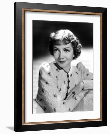 Claudette Colbert, Portrait, 1939, in Embroidered Cardigan-null-Framed Photo