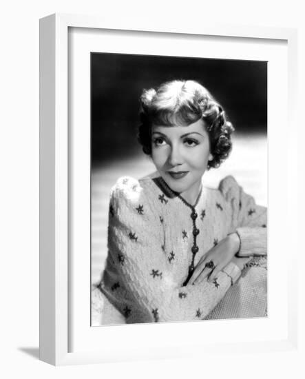 Claudette Colbert, Portrait, 1939, in Embroidered Cardigan-null-Framed Photo