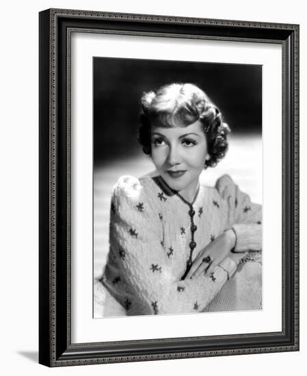 Claudette Colbert, Portrait, 1939, in Embroidered Cardigan-null-Framed Photo