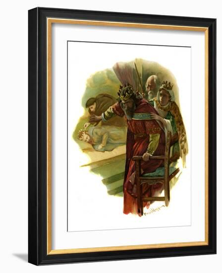 Claudius flees a play re-enacting King Hamlet's murder-Harold Copping-Framed Giclee Print