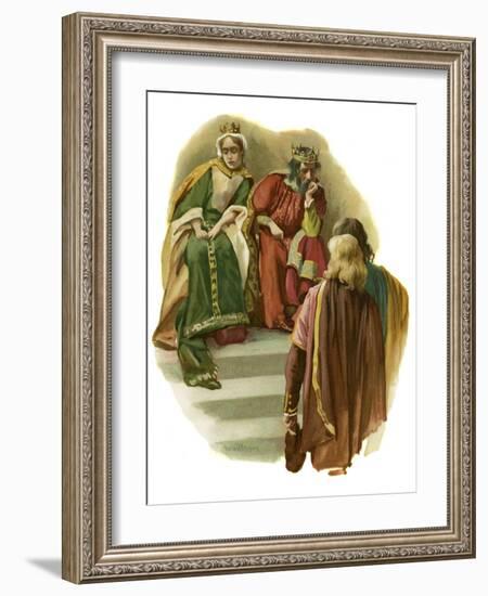 Claudius tells Rosencrantz and Guildenstern of Polonius' murder-Harold Copping-Framed Giclee Print