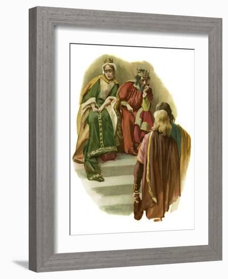 Claudius tells Rosencrantz and Guildenstern of Polonius' murder-Harold Copping-Framed Giclee Print