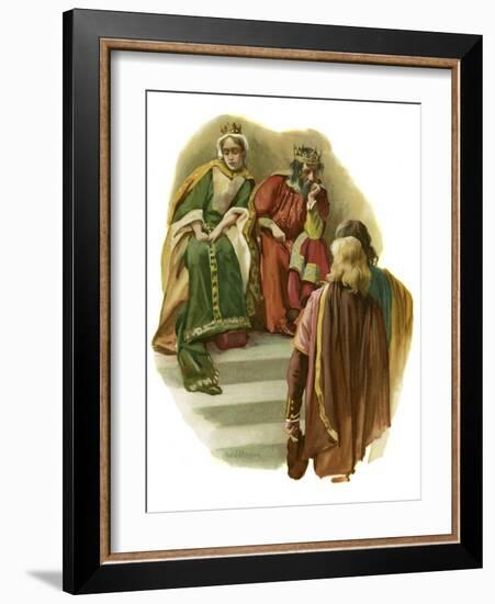 Claudius tells Rosencrantz and Guildenstern of Polonius' murder-Harold Copping-Framed Giclee Print