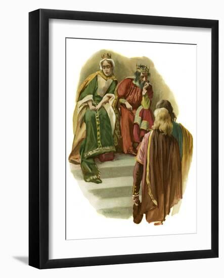 Claudius tells Rosencrantz and Guildenstern of Polonius' murder-Harold Copping-Framed Giclee Print