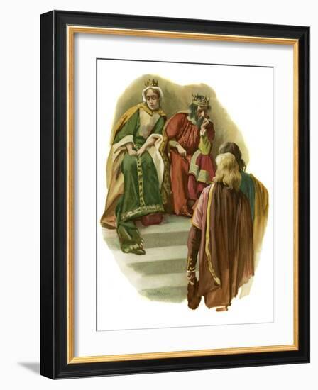 Claudius tells Rosencrantz and Guildenstern of Polonius' murder-Harold Copping-Framed Giclee Print