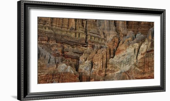 Clay mountain formations in front of the village of Chhuksang, Mustang Region, Nepal-null-Framed Photographic Print