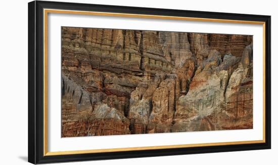 Clay mountain formations in front of the village of Chhuksang, Mustang Region, Nepal-null-Framed Photographic Print