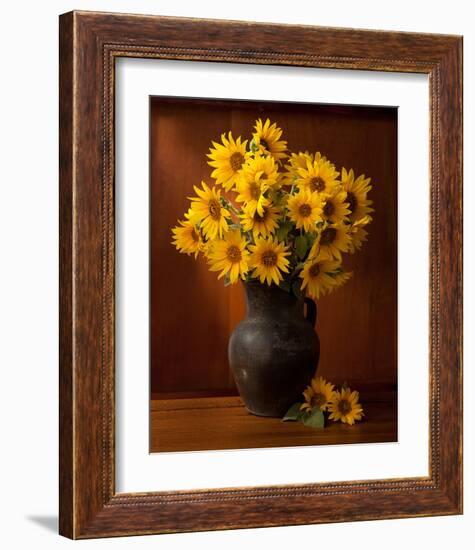 Clay Pot Sunflowers Still Life-null-Framed Art Print