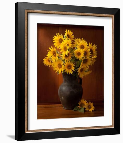 Clay Pot Sunflowers Still Life-null-Framed Art Print