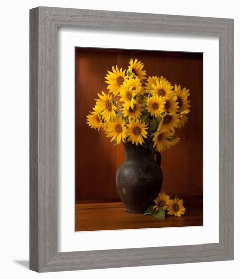 Clay Pot Sunflowers Still Life-null-Framed Art Print