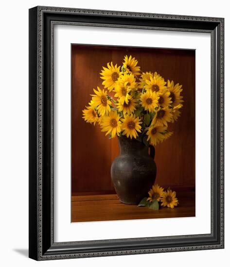 Clay Pot Sunflowers Still Life-null-Framed Art Print