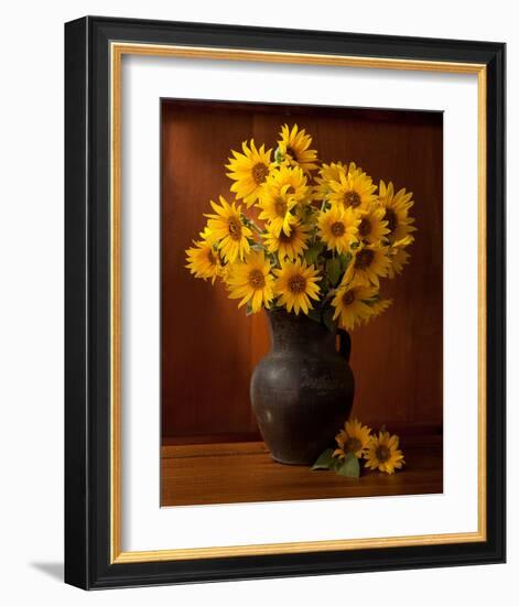 Clay Pot Sunflowers Still Life-null-Framed Art Print