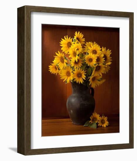 Clay Pot Sunflowers Still Life-null-Framed Art Print