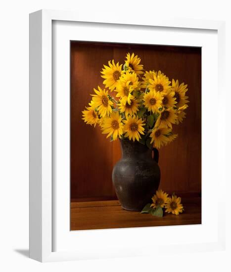 Clay Pot Sunflowers Still Life-null-Framed Art Print