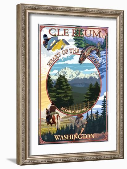 Cle Elum, Washington - Montage-Lantern Press-Framed Art Print