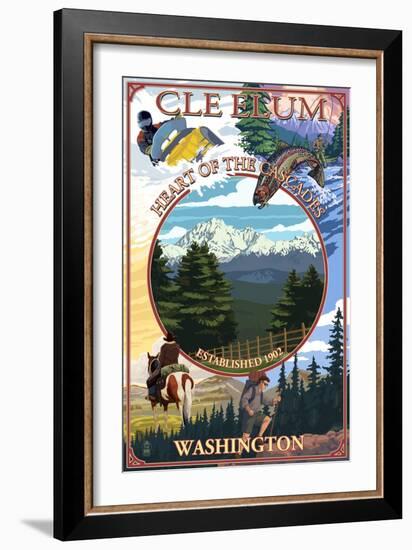 Cle Elum, Washington - Montage-Lantern Press-Framed Art Print