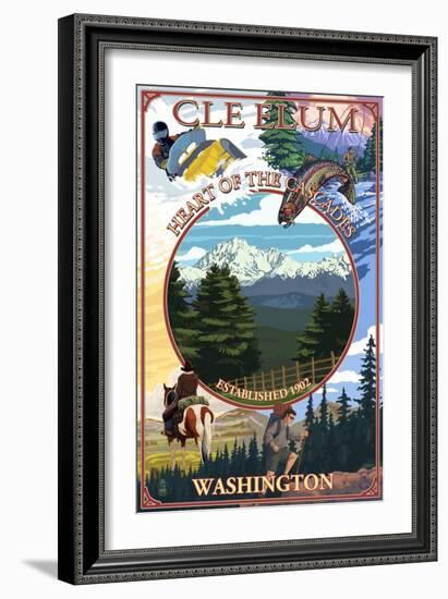 Cle Elum, Washington - Montage-Lantern Press-Framed Art Print