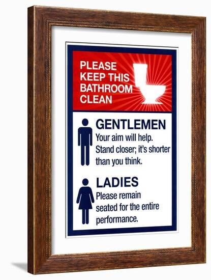 Clean Bathrooms Ladies Gentlemen Sign-null-Framed Art Print