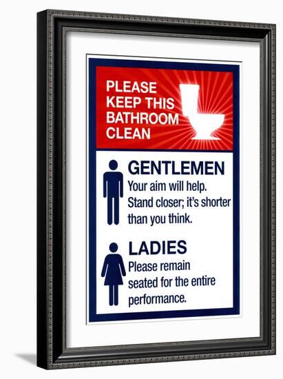 Clean Bathrooms Ladies Gentlemen Sign-null-Framed Art Print