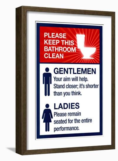 Clean Bathrooms Ladies Gentlemen Sign-null-Framed Premium Giclee Print