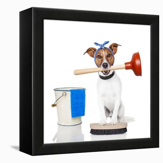 Cleaning Dog-Javier Brosch-Framed Premier Image Canvas