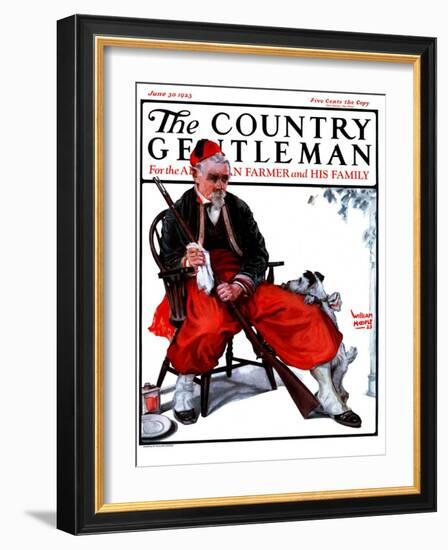 "Cleaning His Gun," Country Gentleman Cover, June 30, 1923-WM. Hoople-Framed Giclee Print