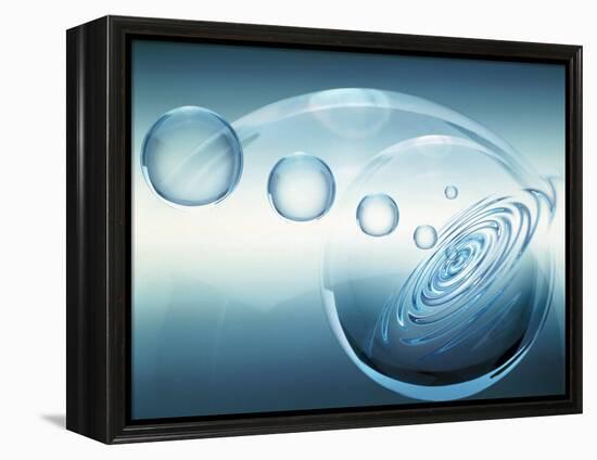 Clear Bubbles in Descending Size Rising from Water Ripples Surrounded by Clear Bubble-null-Framed Premier Image Canvas