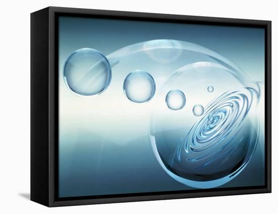 Clear Bubbles in Descending Size Rising from Water Ripples Surrounded by Clear Bubble-null-Framed Premier Image Canvas