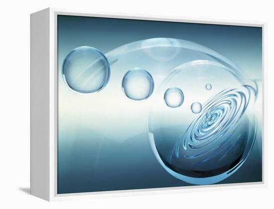 Clear Bubbles in Descending Size Rising from Water Ripples Surrounded by Clear Bubble-null-Framed Premier Image Canvas