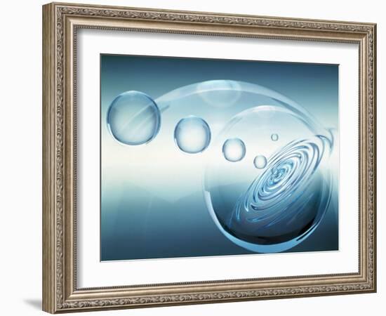 Clear Bubbles in Descending Size Rising from Water Ripples Surrounded by Clear Bubble-null-Framed Photographic Print