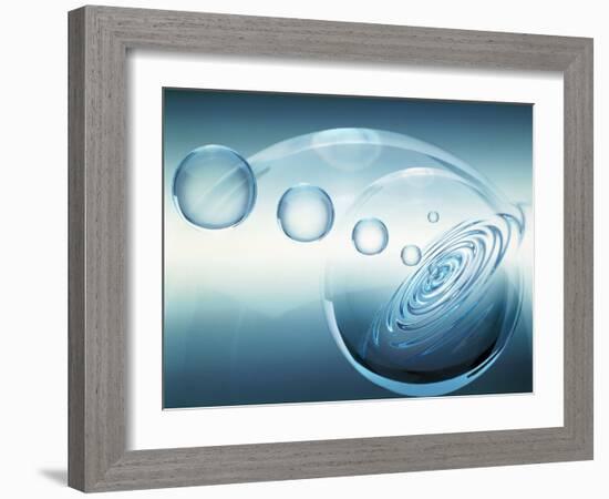 Clear Bubbles in Descending Size Rising from Water Ripples Surrounded by Clear Bubble-null-Framed Photographic Print