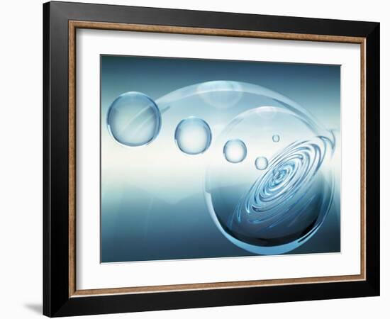 Clear Bubbles in Descending Size Rising from Water Ripples Surrounded by Clear Bubble-null-Framed Photographic Print