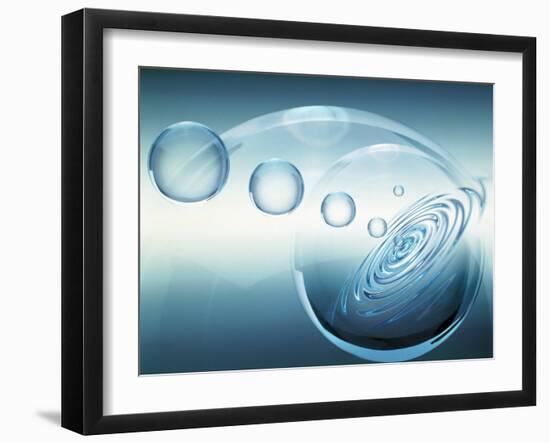 Clear Bubbles in Descending Size Rising from Water Ripples Surrounded by Clear Bubble-null-Framed Photographic Print