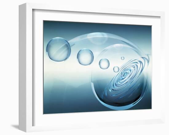 Clear Bubbles in Descending Size Rising from Water Ripples Surrounded by Clear Bubble-null-Framed Photographic Print